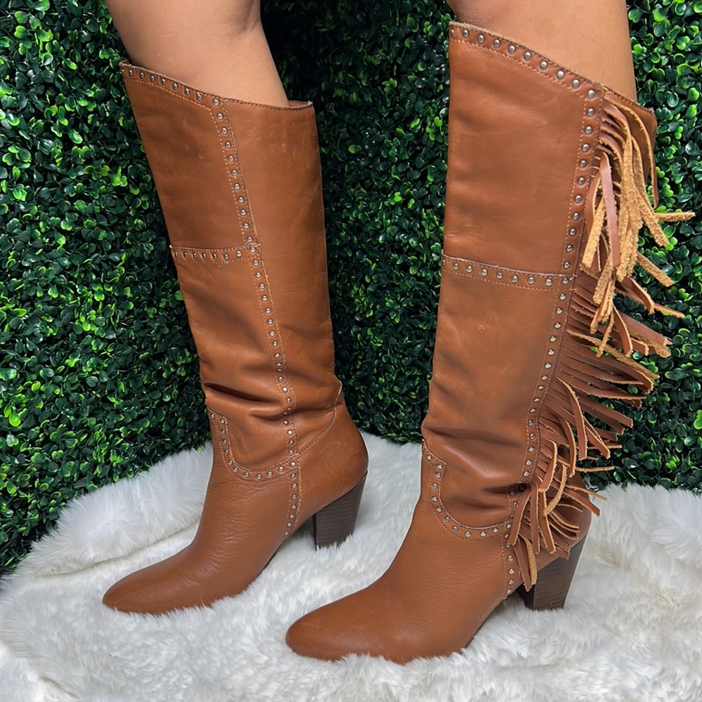 NICOLE Ageless Fringe Western High Heel Boots size 7.5 brown